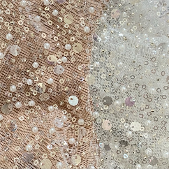 NADINE MERABI WHITE SILVER SEQUIN BEADED BALLOON LONG SLEEVE v-neck MAYA DRESS - Picture 11 of 14